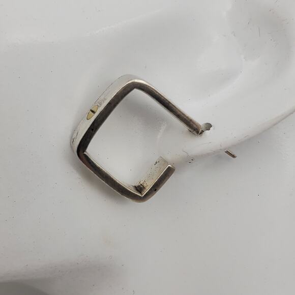 Vintage Mexican Sterling Silver Earrings Taxco 925 Hoops Modernist Brass Rivet - Picture 10 of 12